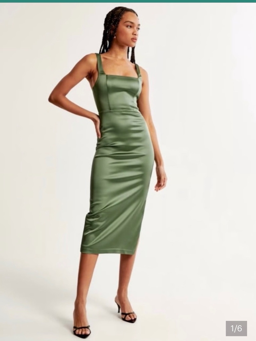Abercrombie & Fitch Olive Green Satin Midi Slip Dress